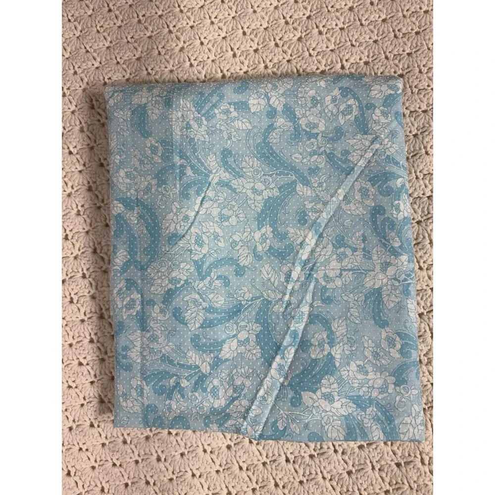 Vintage Blue White Flocked Swiss Dot Floral Fabric Pinafore Dress 44” X 128”